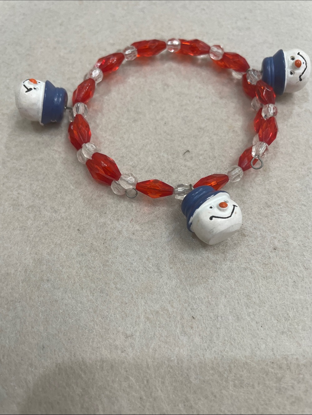 Kids Snowman Charm Beaded Bracelet - Blue & Red